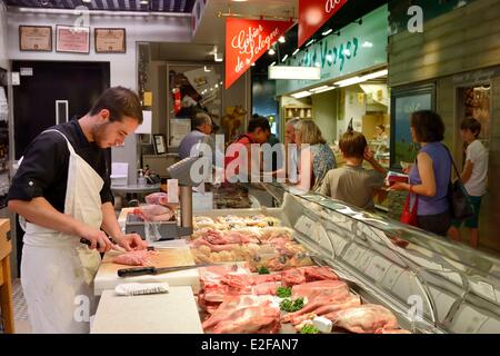 France Rhone Lyon cours Lafayette les Halles Paul Bocuse Paul Bocuse (marché couvert) Boucherie Trolliet aussi meilleur ouvrier Banque D'Images