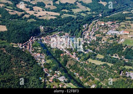 La France, Tarn et Garonne, Laguepie, le village au confluent des rivières Viaur et Aveyron (vue aérienne) Banque D'Images