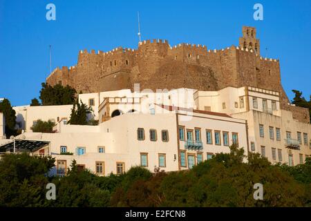 Grèce, Îles du Dodécanèse, l'île de Patmos, Agios Ioanis Theologos, Monastère de Saint Jean, classé au Patrimoine Mondial par l'UNESCO Banque D'Images