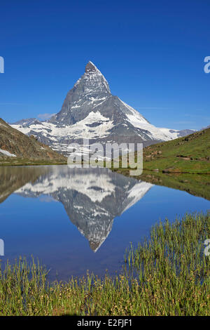 La Suisse, Canton du Valais, Zermatt, le Cervin (4478m) du lac Riffelsee Banque D'Images