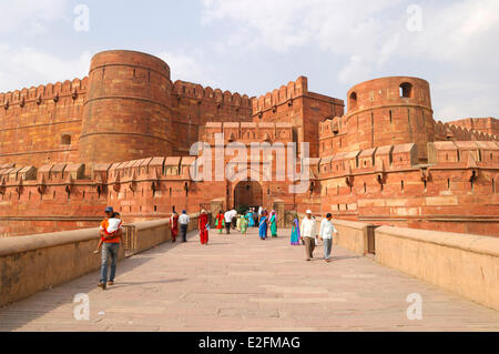 État de l'Uttar Pradesh Inde Agra Fort Rouge inscrite au Patrimoine Mondial de l'UNESCO entrée principale appelée Amar Singh Gate Banque D'Images