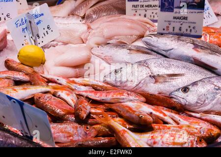 France Charente Maritime Le Chateau d'Oleron fish stall au marché Banque D'Images