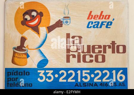 Argentine Buenos Aires quartier Almagro Puerto Rico café historique ouvert en 1887 affiche publicitaire ancienne Banque D'Images