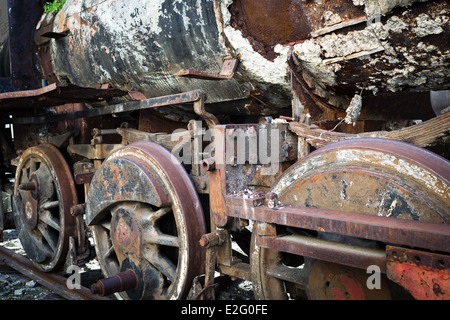 Roues rouillées de vieille locomotive à vapeur close up Banque D'Images