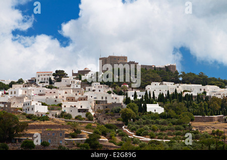 La Chora et Saint John Theologos monastère à l'île de Patmos en Grèce Banque D'Images