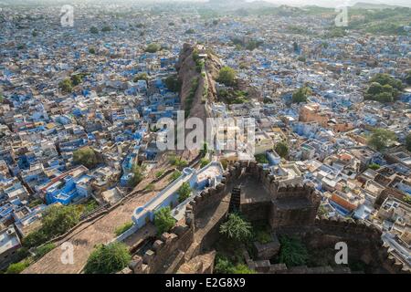 Inde Rajasthan Jodhpur panorama sur la ville bleue de Mehrangarh Fort Banque D'Images