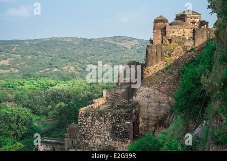 Inde Rajasthan State hill fort du Rajasthan inscrite au Patrimoine Mondial de l'UNESCO Parc national de Ranthambore Sawai Madhopur Banque D'Images