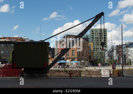 Une photographie d'une grue d'expédition en vertu de l'ombre à Anvers, Belgique. Banque D'Images