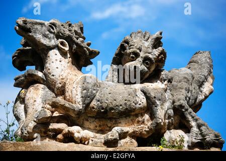 Sicile Italie Bagheria Villa Palagonia, construit en 1715 statues grotesque Banque D'Images