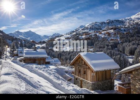 France Savoie Tarentaise hameau de La Rosière Meribel Mottaret est l'une des plus grandes station village de France au coeur des Trois Vallées (Les Trois Vallées) L'un des plus grands domaines skiables au monde avec 600 km de sentiers balisés partie ouest de la Vanoise Mas Banque D'Images