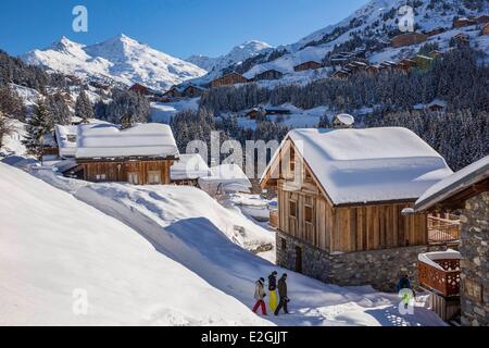 France Savoie Tarentaise hameau de La Rosière Meribel Mottaret est l'une des plus grandes station village de France au coeur des Trois Vallées (Les Trois Vallées) L'un des plus grands domaines skiables au monde avec 600 km de sentiers balisés partie ouest de la Vanoise Mas Banque D'Images