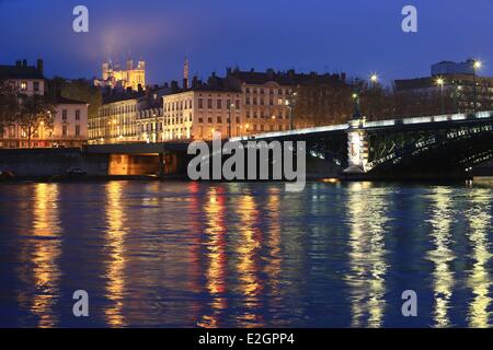 France Rhone Lyon site historique classé au Patrimoine Mondial par l'UNESCO University Bridge sur Rhone Banque D'Images