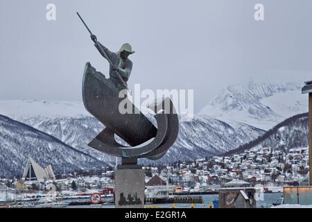 La Norvège Tromsø Tromso ville statue d'un baleinier Banque D'Images