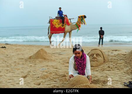 L'état d'Odisha Inde Puri décisions f sculptures de sable sur la plage en puri Beach Festival Banque D'Images