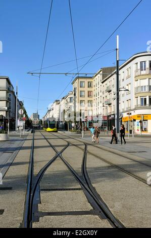 Tramway de Brest Finistere le long de la rue de Siam Banque D'Images