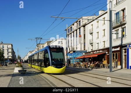 Tramway de Brest Finistere le long de la rue de Siam Banque D'Images