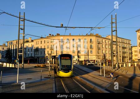 Tramway de Brest Finistere le long de la rue de Siam Banque D'Images