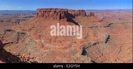 United States Utah Colorado Plateau Canyonlands National Park Island dans le district de Canyonlands vue du ciel du sud à la jonction avec Butte en premier plan Grand View Point oublier à la fin de l'île en Sky mesa Banque D'Images