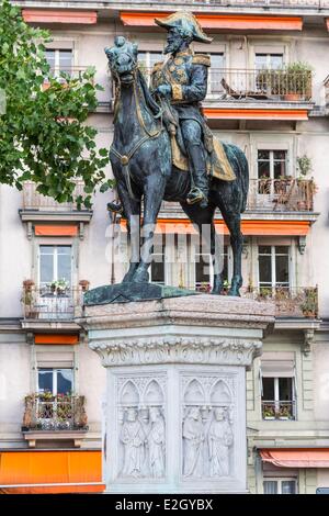 Suisse Genève Jardin des Alpes statue équestre du duc de Brunswick sculpteur Auguste Cain 1879 Banque D'Images