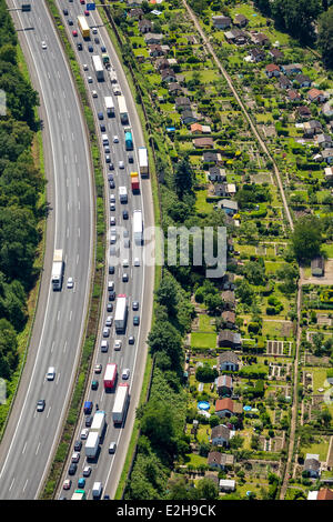 Embouteillage, à la suite des dommages causés par une tempête le 9 juin 2014, vue aérienne, Duisburg, Ruhr