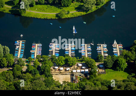 Bateau à voile jetée au lac Kemnader Kemnade, voir, vue aérienne, de la Ruhr, Bochum, Rhénanie du Nord-Westphalie, Allemagne Banque D'Images