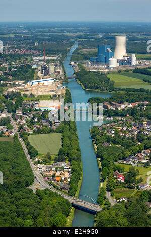 Aeon Datteln power plant en construction, bâtiment, vue aérienne, le gel du canal Dortmund-Ems, Datteln, Ruhr Banque D'Images