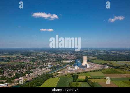 Aeon Datteln power plant en construction, bâtiment, vue aérienne, le gel du canal Dortmund-Ems, Datteln, Ruhr Banque D'Images