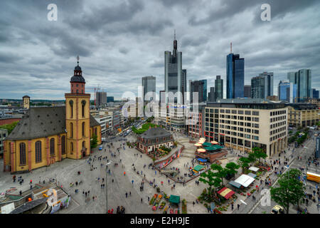 Avec les toits de la place Hauptwache, siège de la Commerzbank et le quartier financier, Westend, Frankfurt am Main, Hesse Banque D'Images