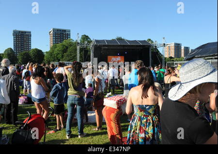 Festival 2014 Oye l'Afrique. Samedi 21 & dimanche 22 juin 2014. Champ d'examen, Sefton Park, Liverpool, Angleterre, Royaume-Uni. Foule et vues générales Banque D'Images