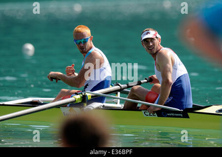 Aiguebelette, France. 22 Juin, 2014. Coupe du monde d'Aviron de la FISA. Jiri Kopac et Miroslav Vrastil tchèque de Replic. Credit : Action Plus Sport/Alamy Live News Banque D'Images