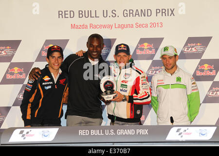 Tyson Beckford visite l'US Grand Prix Moto sur Laguna Seca Raceway à Monterey comprend : Stefan BRADL, Marc MARQUEZ,Tyson Beckford Où : Salinas, California, United States Quand : 21 juillet 2013 **** Banque D'Images