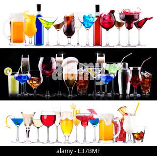 Ensemble de différentes boissons alcoolisées et cocktails - bière, martini,soda,champagne,whiskey,vin,cocktail,cola Banque D'Images