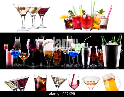 Ensemble de différentes boissons alcoolisées et cocktails - bière, martini,soda,champagne,whiskey,vin,cocktail,cola Banque D'Images