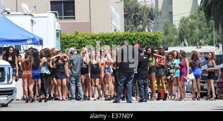Chanteur Chris Brown le tournage de son dernier film 'Love Plus' à Hollywood où : Hollywood, CA, United States Quand : 02 août 2013 Banque D'Images