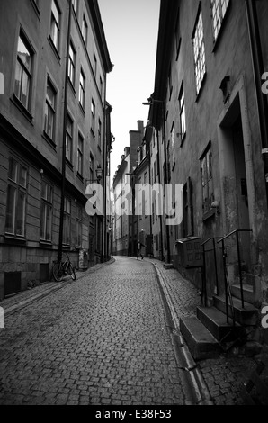 Rue pavée, à Gamla Stan (vieille ville), le centre médiéval de Stockholm Banque D'Images