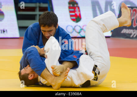 Budapest, Hongrie. 22 Juin, 2014. Khasan Khalmurzaev (bas) de la Russie se bat contre Sirazhudin Magomedov de la Russie au cours de men's -81 kg à l'IJF Grand Prix de Judo de Budapest à Budapest, Hongrie, le 22 juin 2014. Credit : Attila Volgyi/Xinhua/Alamy Live News Banque D'Images