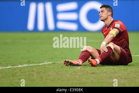 Manaus, Brésil. 22 Juin, 2014. Cristiano Ronaldo du Portugal réagit au cours de la Coupe du Monde 2014 Groupe G avant-match entre la France et le Portugal à l'Arena stade de l'Amazonie à Manaus, Brésil, 22 juin 2014. Photo : Marius Becker/dpa/Alamy Live News Banque D'Images