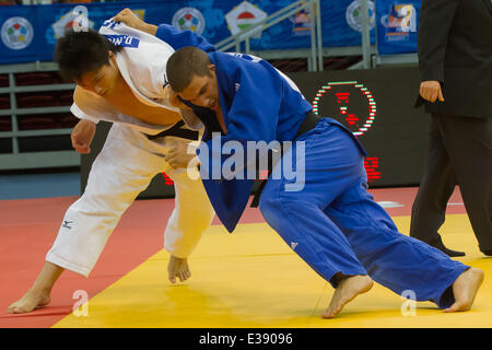 Budapest, Hongrie. 22 Juin, 2014. Daiki Nishiyama (L) du Japon se bat contre Krisztian TOTH, de la Hongrie au cours de la finale hommes -90 kg de l'IJF Grand Prix de Judo de Budapest à Budapest, Hongrie, le 22 juin 2014. Daiki Nishiyama a remporté l'or en battant Krisztian TOTH. Credit : Attila Volgyi/Xinhua/Alamy Live News Banque D'Images