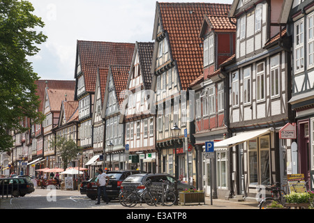 Les bâtiments à ossature bois sur Schuhstrasse, Celle, Basse-Saxe, Allemagne Banque D'Images