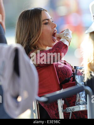 Un tournage Sofia Vergara gâteau carnaval scène concours pour le hit tv show 'Modern Family' dans Culver City, CA. Avec : Sofia Vergara Où : Culver City, CA, United States Quand : 17 Oct 2013 Banque D'Images