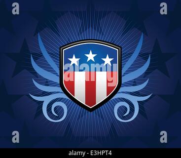 Drapeau américain inlay sur shield emblème avec gradient background Illustration de Vecteur