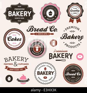 Ensemble de retro vintage badges et étiquettes boulangerie Illustration de Vecteur