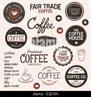 Ensemble d'insignes café rétro et dessiné et éléments Illustration de Vecteur