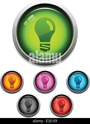 Bouton ampoule brillant Icon Set en 6 couleurs Illustration de Vecteur