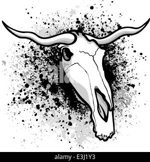 Longhorn bull graphique sur grunge fond éclaboussure de peinture Illustration de Vecteur