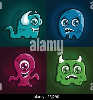 Ensemble de quatre personnages cartoon monster créatures Illustration de Vecteur