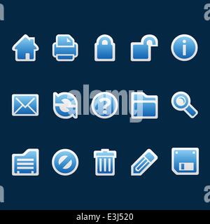 Ensemble de 15 autocollant bleu style web icons Illustration de Vecteur