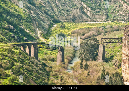 Détruit un train pont sur la rivière Yarmouk. Banque D'Images