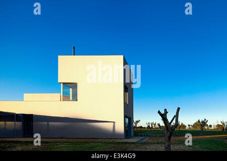 Maison à Valadas, Montemor-o-Novo, Montemor-o-Novo, au Portugal. Architecte : Carrilho da Graça, arquitecto, 2012. Façade et jardin Banque D'Images