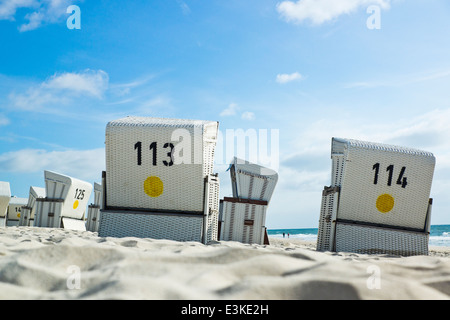 Chaises de plage en osier près de Kampen sur Sylt, Allemagne Banque D'Images